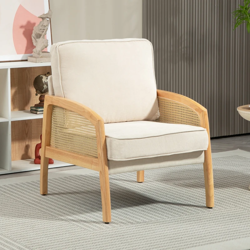 HOMCOM Butaca de Estilo Moderno con Apoyabrazos de Ratán Sintético Asiento de Espuma y Cojín Extraíble 67x75x88 cm Beige