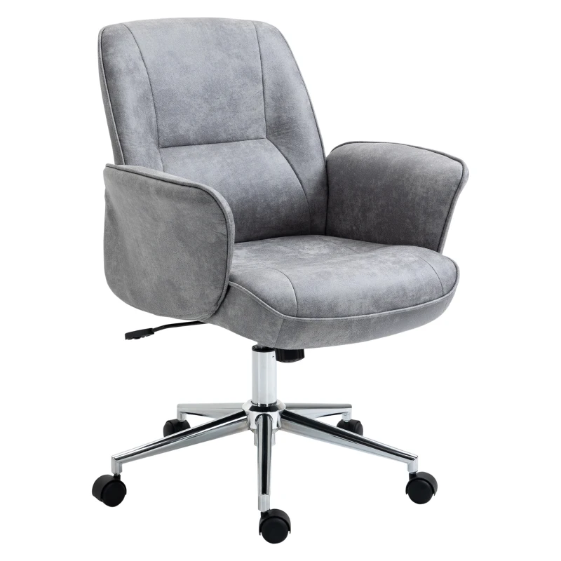 Vinsetto Bürostuhl mit Wippfunktion Schreibtischstuhl höhenverstellbarer Drehstuhl ergonomischer Arbeitsstuhl modern Belastbar bis 120 kg Mikrofaser Hellgrau 67 x 69 x 92-102 cm