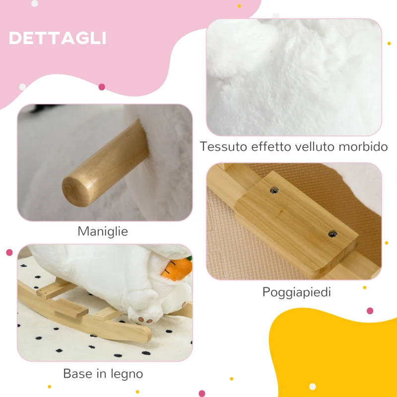 HOMCOM Animale a Dondolo a forma di Coniglio con Suoni e Cintura di Sicurezza, 60x33x50 cm, Bianco