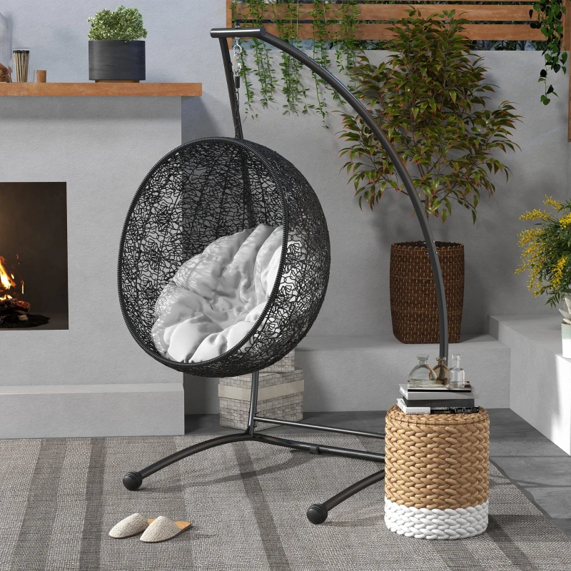 Outsunny Hammock Chair Stand, C Shape Hanging Heavy Duty Metal Frame Hammock Stand for Hanging Hammock Air Porch Swing Chair, Indoor & Outdoor Use, Black