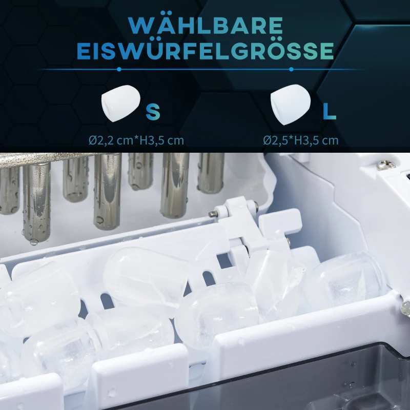 HOMCOM Eiswürfelmaschine Eiswürfelspender, Ice-Maker, 12kg/Tag, 9 Stück/ 6-12Minuten, Silber