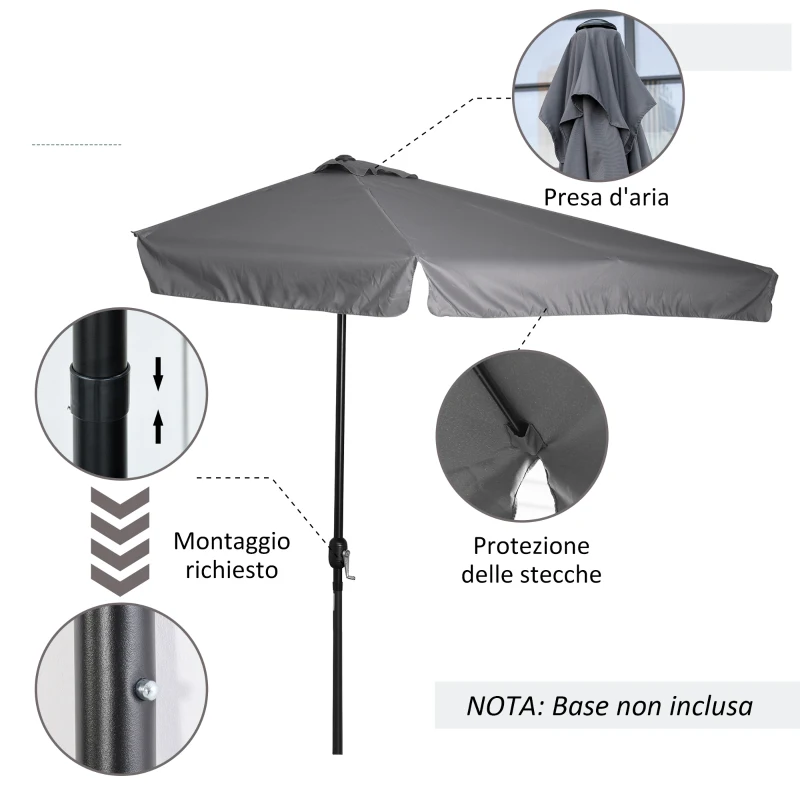 Outsunny Ombrellone Semicircolare da Parete 2.5x2.3m, con Apertura a Manovella, in Metallo e Poliestere, Grigio