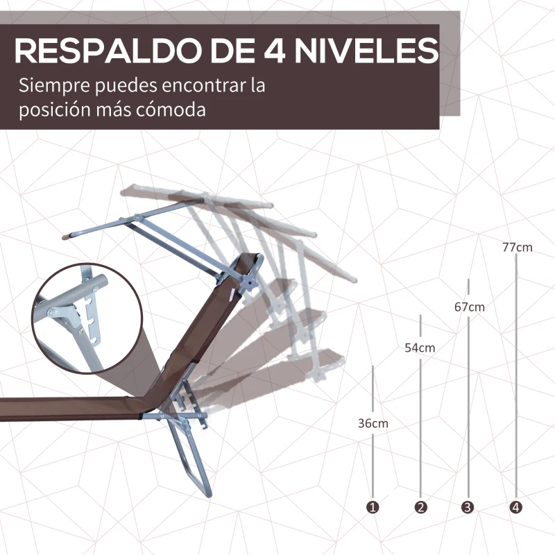 Outsunny Conjunto de 2 Tumbonas Plegables con Toldo Desmontable Respaldo Ajustable en 5 Niveles 187x58x36 cm Marrón