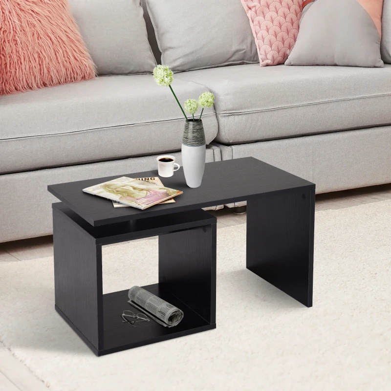 HOMCOM Table basse contemporaine design géométrique carré rectangulaire 77L x 40l x 44H cm noir mat