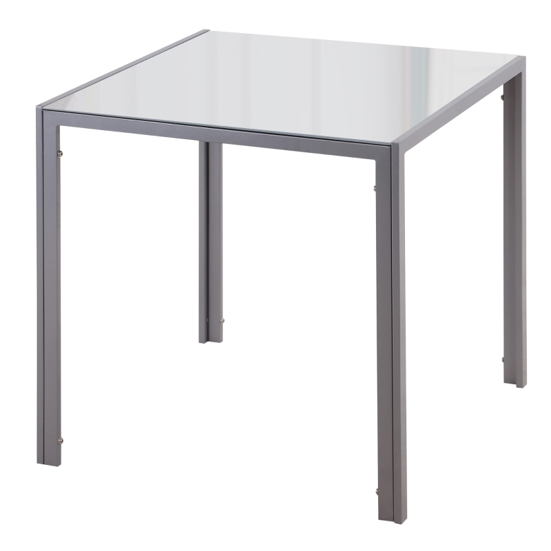 HOMCOM Tavolo Quadrato da 4 Persone per Cucina e Soggiorno, Tavolo Moderno in Metallo e Vetro Temperato, 75x75x75 cm, Grigio
