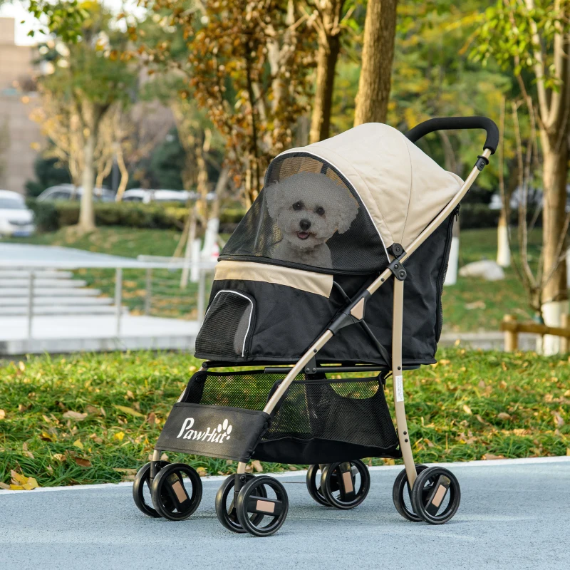 PawHut Pet Stroller for Small and Miniature Dogs, with Rain Cover - Khaki