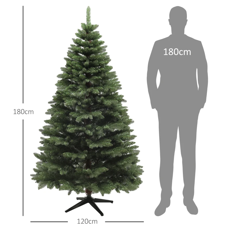 HOMCOM Weihnachtsbaum, Kunsttanne, 1,8 m hoch, flammhemmend, stabile Metallbasis, Grün