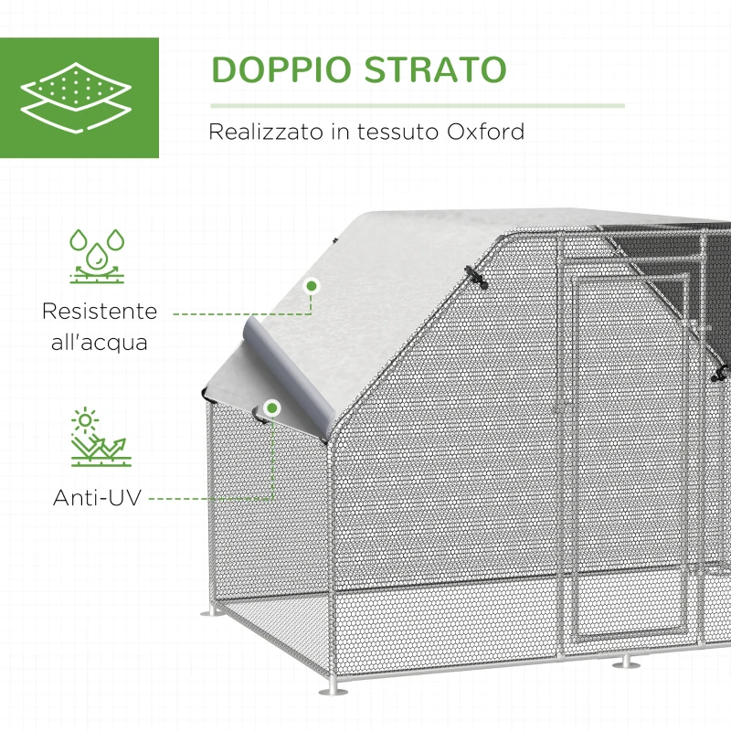 Pawhut Recinto per Galline in Metallo Galvanizzato e Tessuto Oxford con Porta con Blocco 280x193.5x195 cm