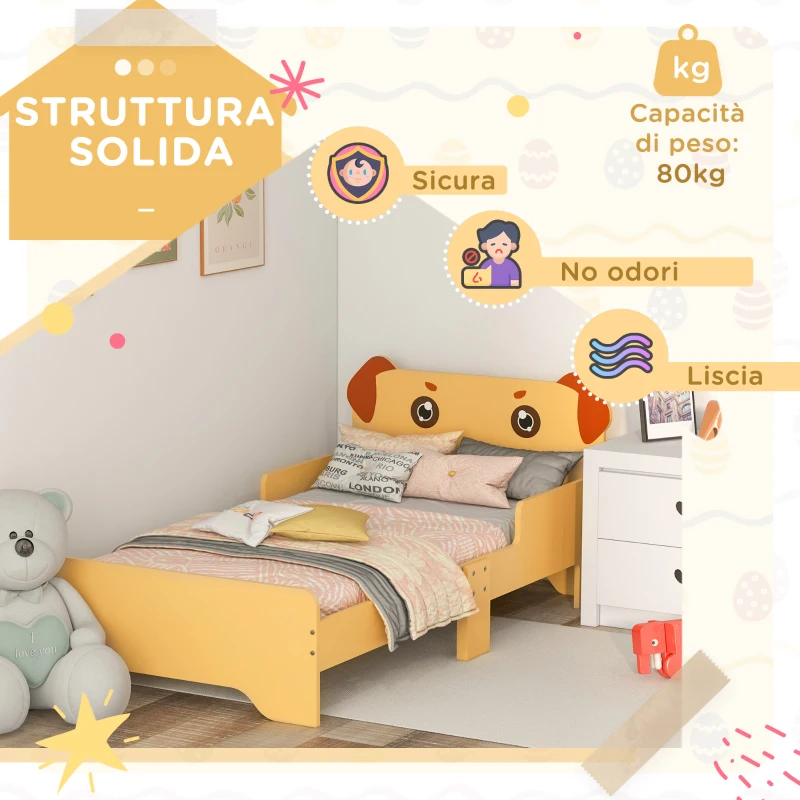 ZONEKIZ Lettino per Bambini 3-6 Anni con Sponde Laterali Anticaduta in MDF, 143x74x66 cm, Giallo