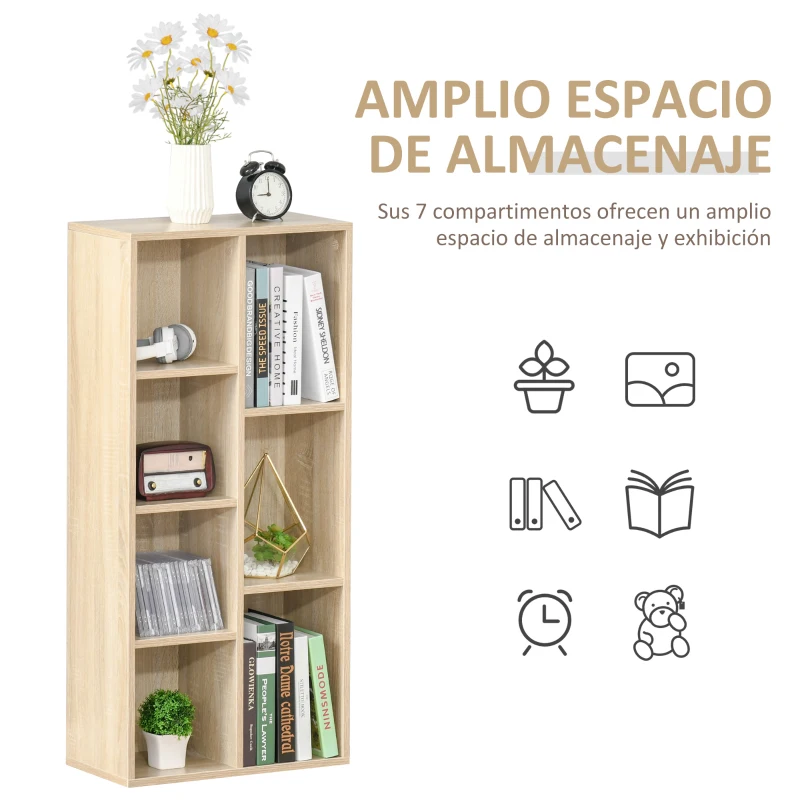 HOMCOM Estantería Librería de Madera Armario de Libros con 7 Compartimentos para Plantas Archivos 50x24x106 cm Roble