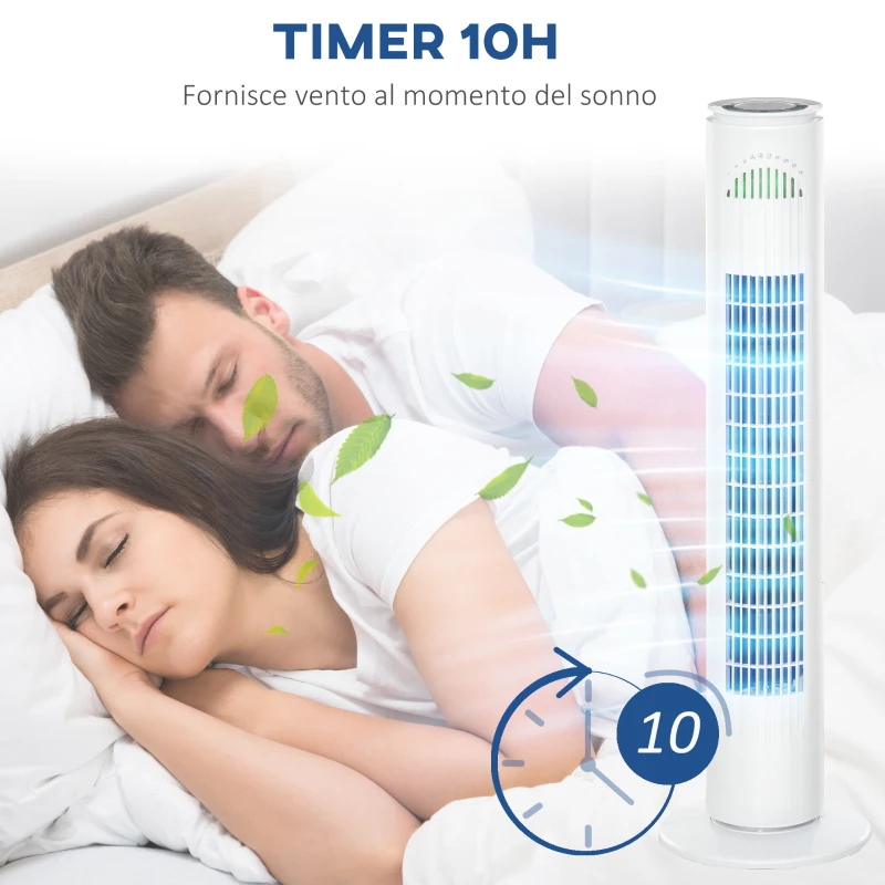 HOMCOM Ventilatore a Torre 45W a 3 Modalità e 3 Velocità con Timer da 10h, in ABS, Ø22 x 77A cm, Bianco