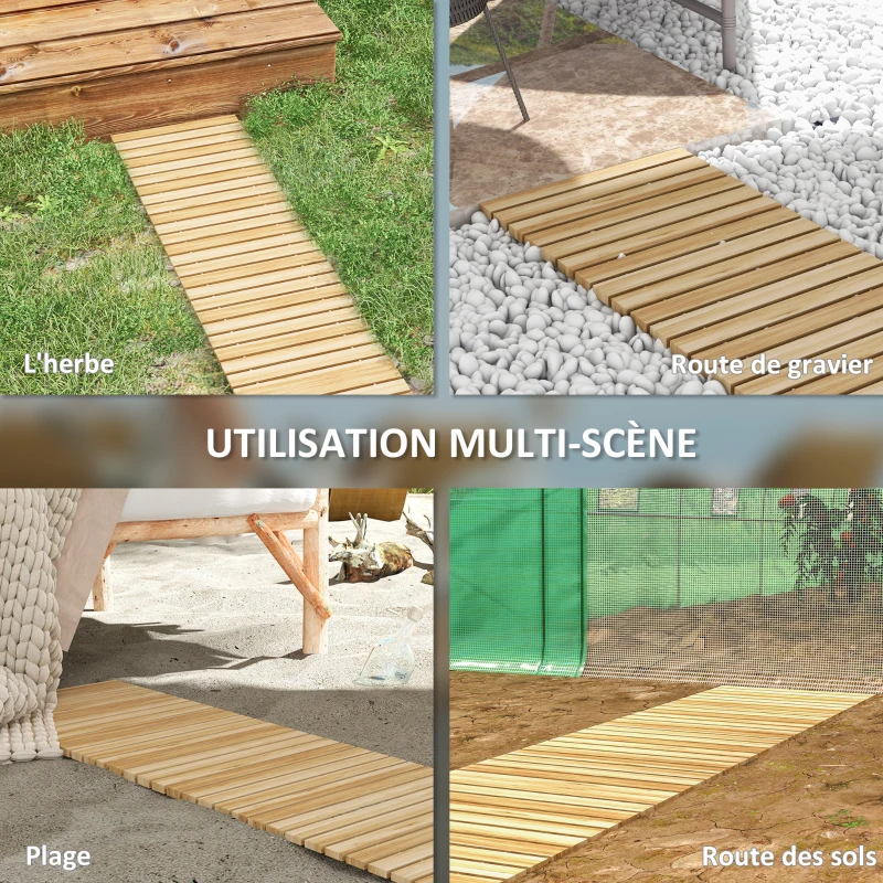 Outsunny Allée chemin de jardin en lattes de bois enroulable - bois massif de pin 120 x 38 cm
