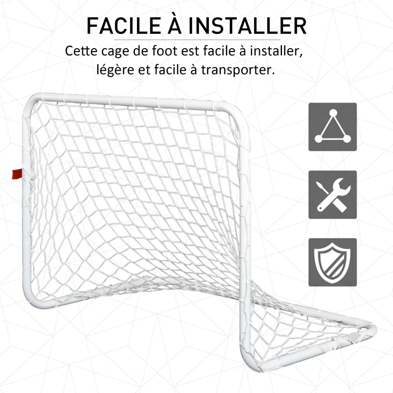 HOMCOM Set de 2 mini cages de football pour enfant - ballon, pompe, piquets inclus - 78L x 46l x 56H cm - métal blanc