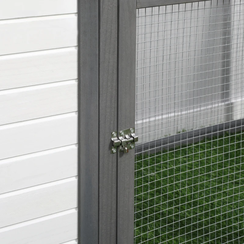 PawHut Gallinero de Madera de Pino Refugio Jaula para Gallinas Pollos Exterior con Caja Nido Bandeja Extraíble y Espacio para Correr 196x76x97 cm Gris