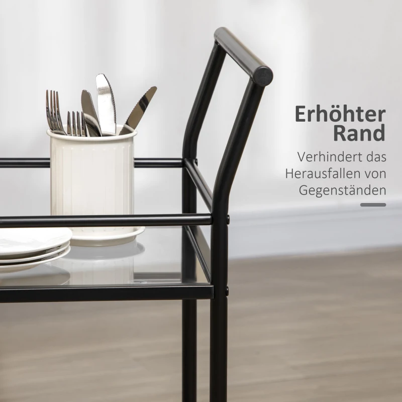 HOMCOM Küchenwagen mit 4 Rollen, 2 Ablagen und Griffen, 75 cm x 40 cm x 80 cm, Schwarz