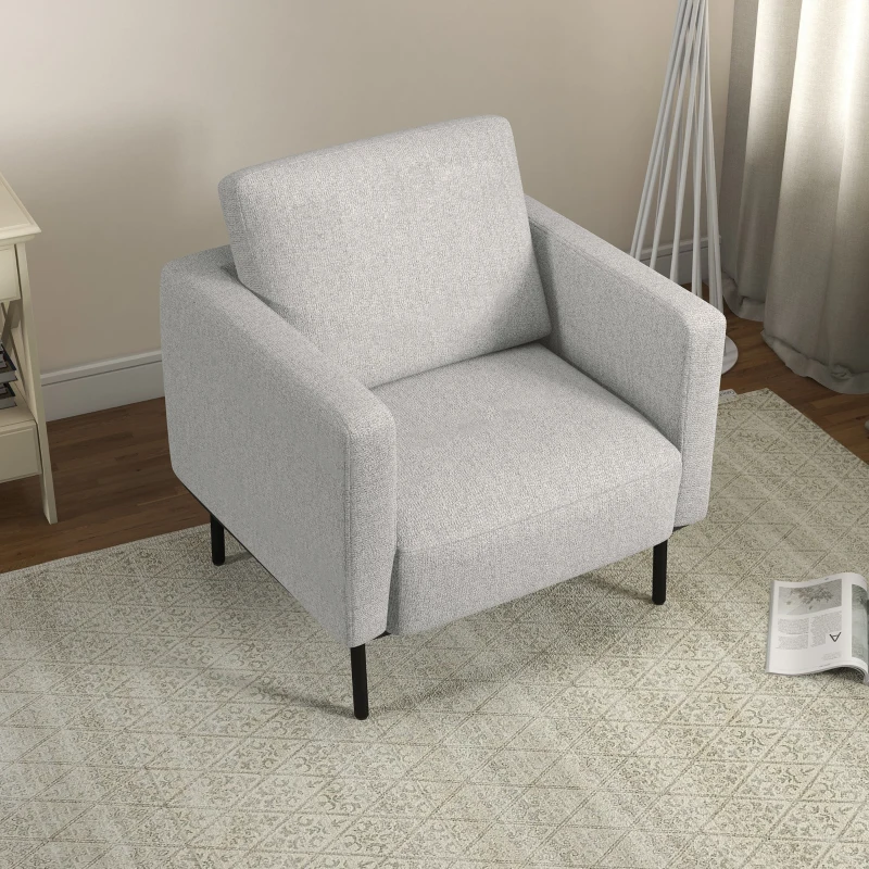 HOMCOM Poltrona d'arredo in Tessuto Effetto Lino Traspirante e Gambe in Acciaio, 79x76x65 cm, Grigio