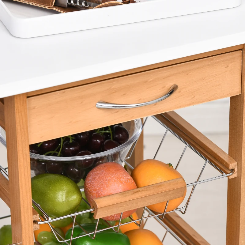 HOMCOM Carrito de Cocina con Ruedas Carro Multiusos con Cajón 4 Cestas Extraíbles de Metal y Bastidores 47x37x83 cm Natural