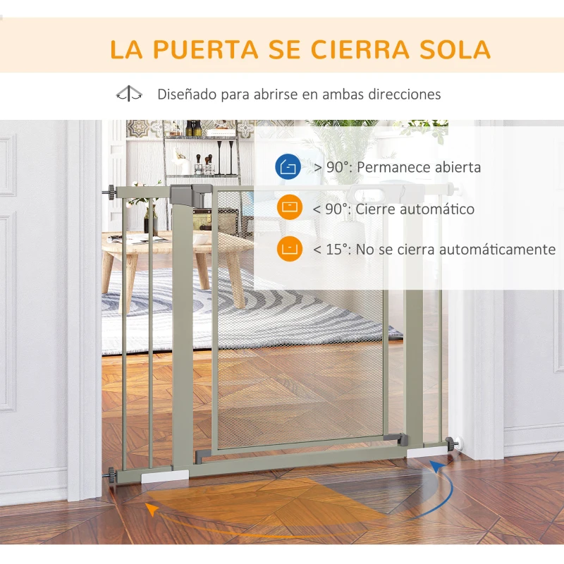 PawHut Barrera de Seguridad para Perros Extensible 75-103 cm Barrera Escaleras Puertas con 2 Extensiones Cierre Automático Gris