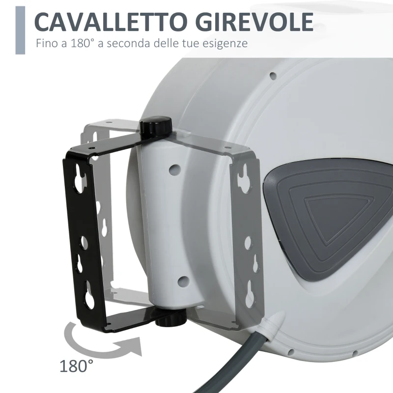DURHAND Avvolgitubo Automatico 20m + 194cm con Attacco Φ1/4'', Montaggio a Parete e Ruotabile di 180°, Grigio