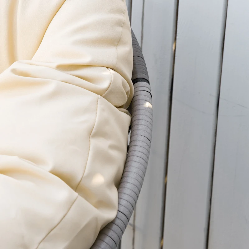 Outsunny Sillón Papasan Giratorio de Ratán Sintético con Cojín Carga 160 kg para Exterior Jardín Terraza 87x97x90 cm Gris y Crema