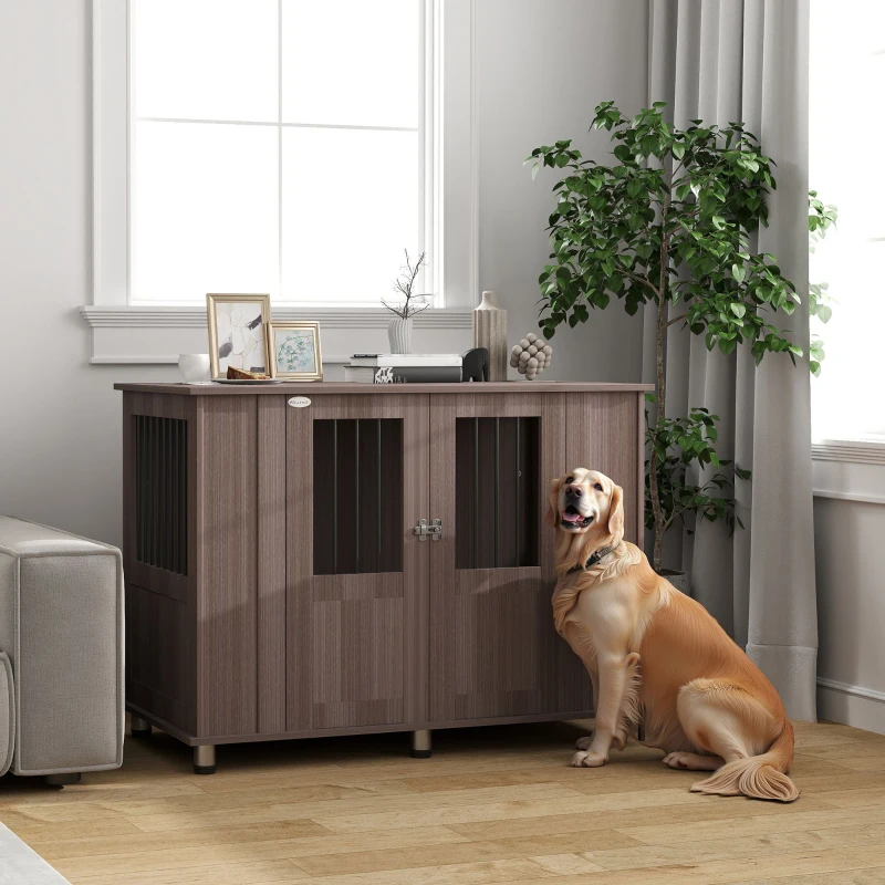 PawHut Dog Crate Table for Medium and Large Dogs with Magnetic Door for Indoor Use, 116 x 60 x 87 cm, Purple