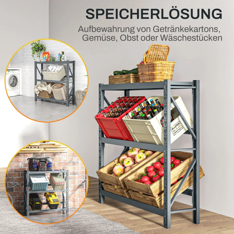 HOMCOM Getränkekistenregal, bis 6 Kisten, höhenverstellbar, Stahlrahmen, 110x30x110 cm, Grau