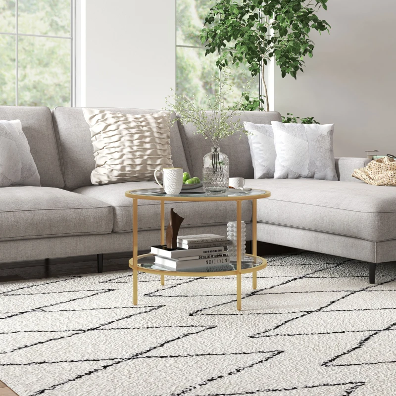 HOMCOM Beistelltisch, modernes Design, 2 Etagen, Ø60x43H cm, Goldton