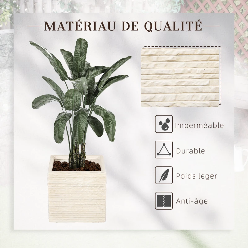 Outsunny Lot de 2 pots de fleurs empilables en oxyde de magnésium avec trou de drainage pour intérieure extérieur beige