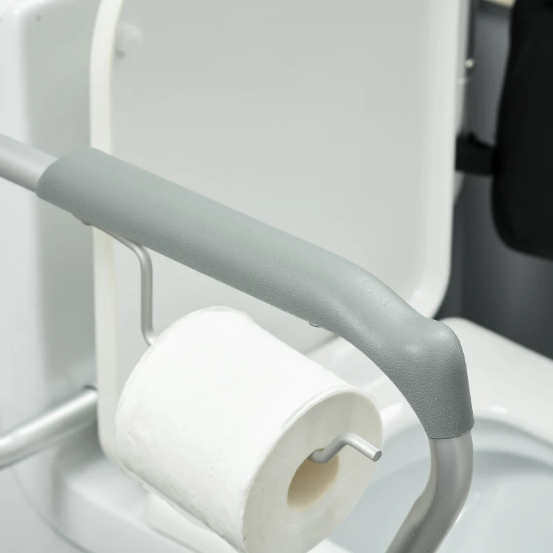 HOMCOM Barra de Seguridad para Inodoro con Asas Antideslizante Bolsillo Anchura y Altura Ajustable 55-62x47x64-74 cm Plata