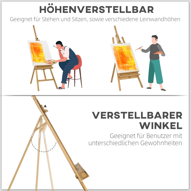 Vinsetto Staffelei, Holzstaffelei, höhenverstellbar, klappbar, Stiftablage, Buchenholz, 65 x 110 x 180-235 cm(m-4)