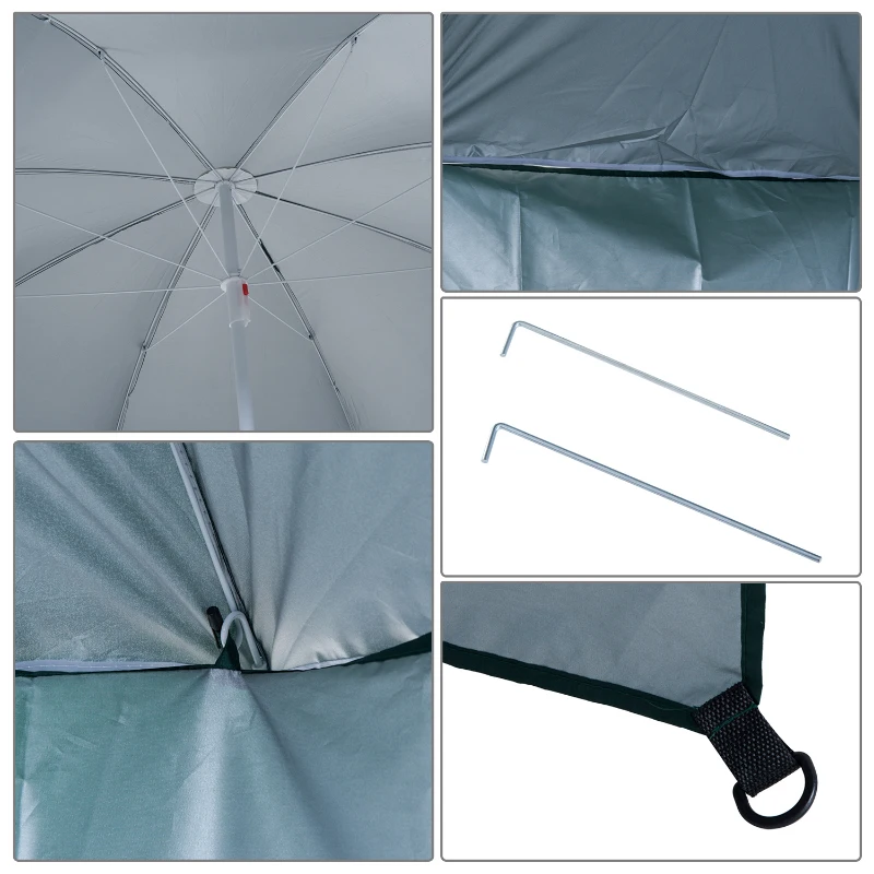 Outsunny Parasol de plage Ø 2,2 x 2,2 cm protection UV sac transport, sardines et lestage intégrés vert foncé
