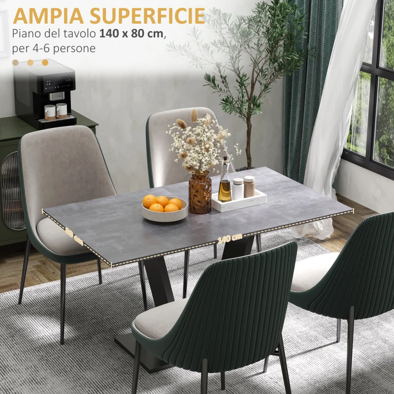HOMCOM Tavolo da Pranzo per 4-6 persone con Piano Effetto Marmo, 140x80x76cm, Nero