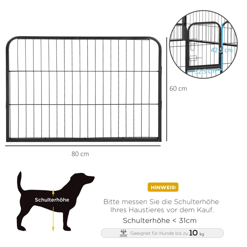 PawHut Welpenauslauf Welpengehege Tiergehege, klappbar, verriegelbare Tür, wetterbeständig, 8 Paneele, Schwarz