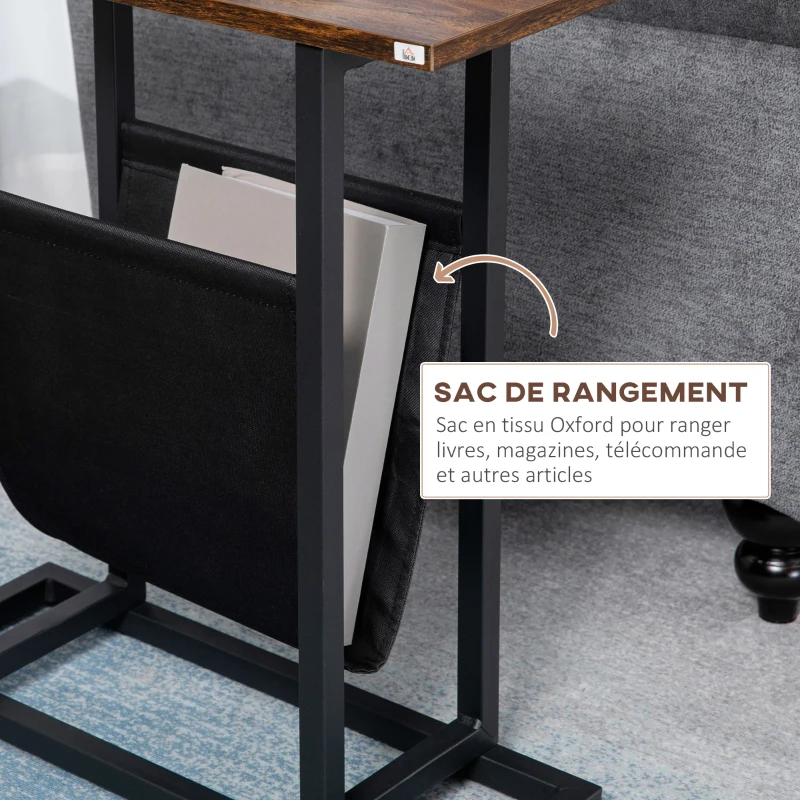HOMCOM Table d'appoint bout de canapé avec porte-revues strucuture en acier design industriel 49 x 19 x 55 cm noir marron foncé