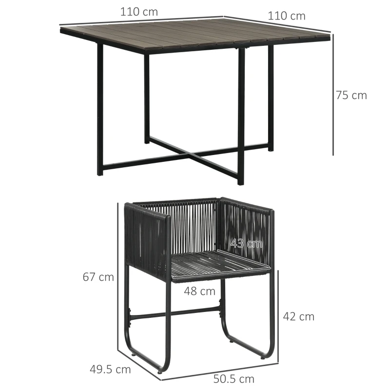 Outsunny Salon de jardin ensemble 5 pièces avec 1 table et 4 fauteuils 8 coussins table en composite plateau aspect bois noir