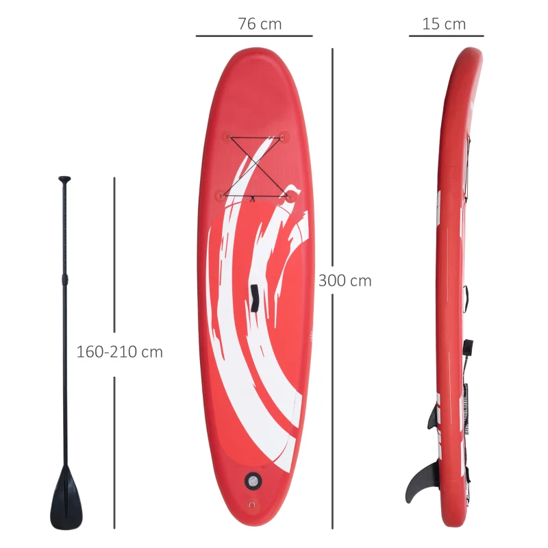 Outsunny Planche de stand up paddle gonflable, pagaie en aluminium réglable, planche antidérapante avec accessoires et sac de transport, dim. 300L x 76l x 15H cm, rouge et blanc