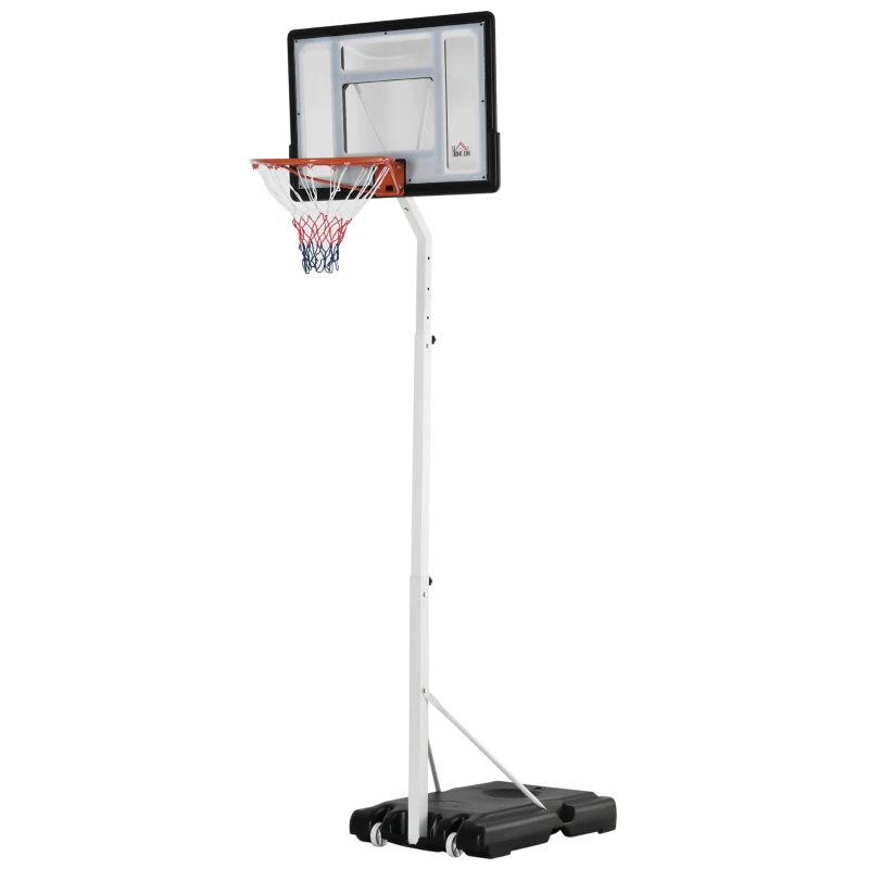 HOMCOM Canestro Basket per Adulti con Tabellone in PVC Regolabile 210-260cm Ruote Integrate Bianco