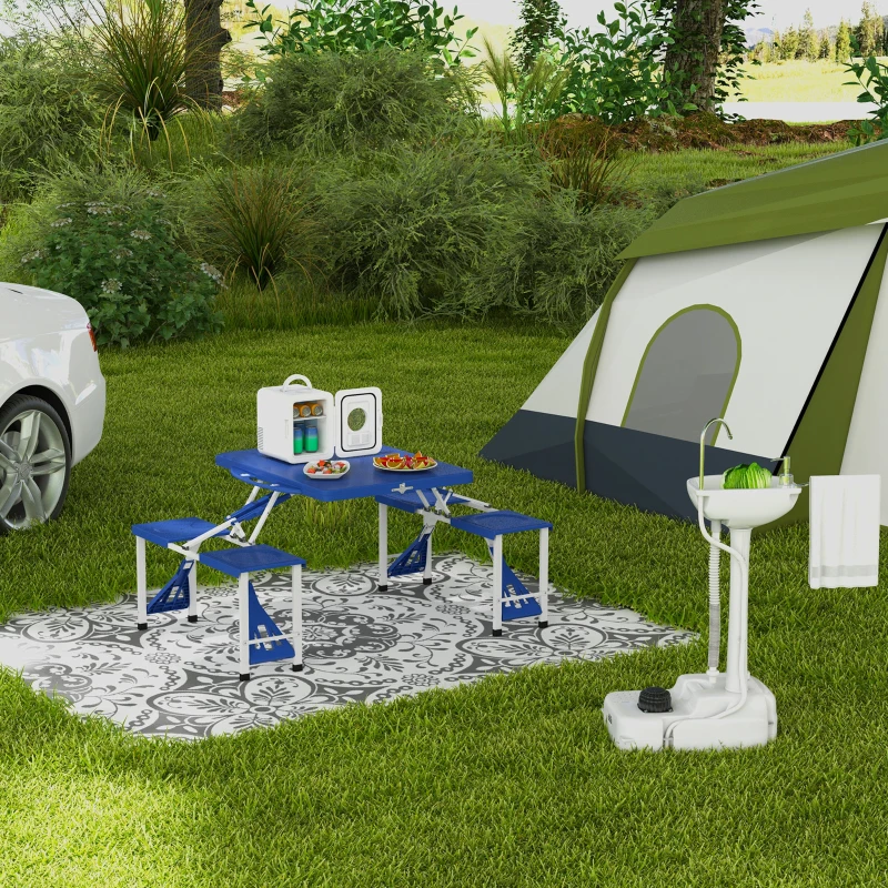 Outsunny Tavolino da campeggio con 4 Sedie Richiudibile a Valigetta in Alluminio