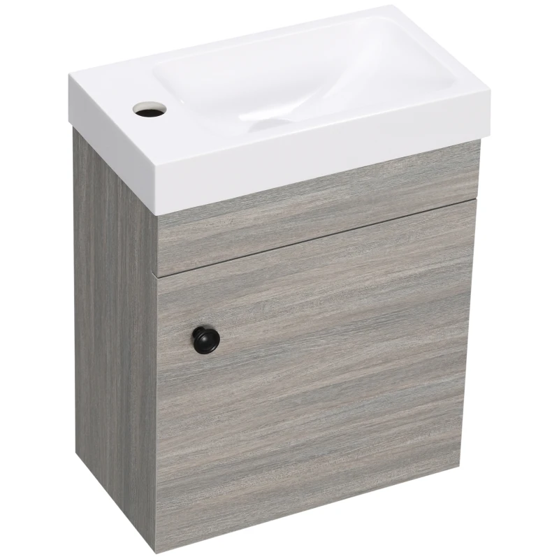 kleankin Bathroom Vanity Unit with Basin, Wall Mounted Bathroom Wash Stand with Sink, Tap Hole and Storage Cabinet, Grey
