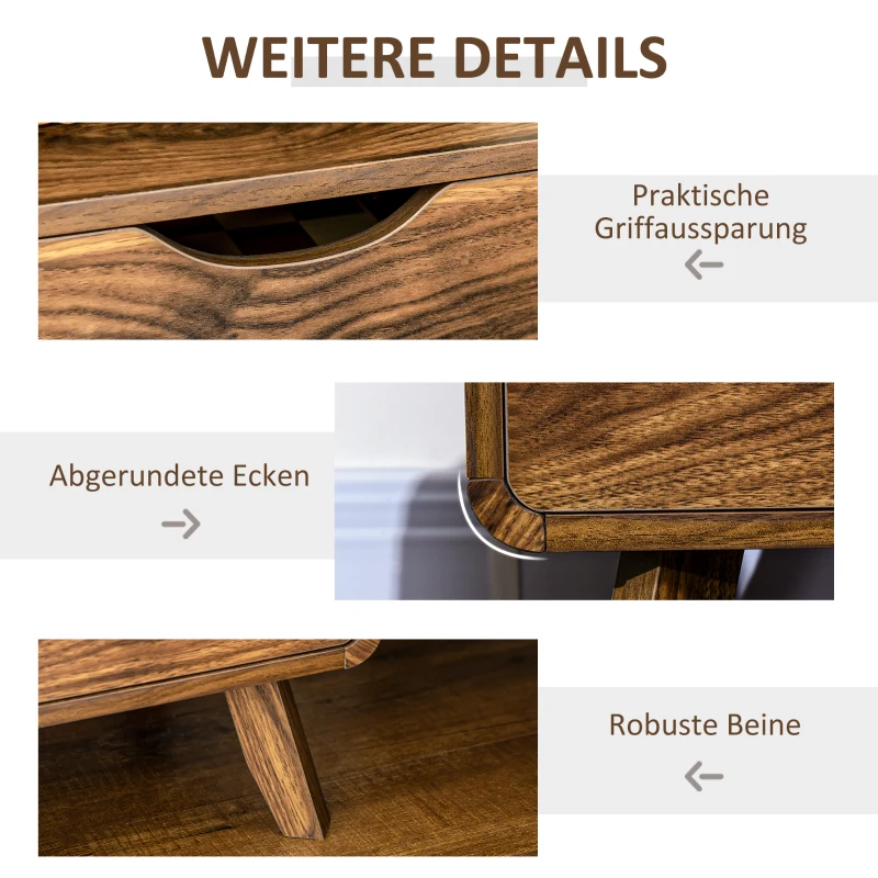 HOMCOM Nachttisch im Retrodesign, 1 Schublade, 1 Aufbewahrungsfach 50 cm x 40 cm x 50 cm Nussbraun