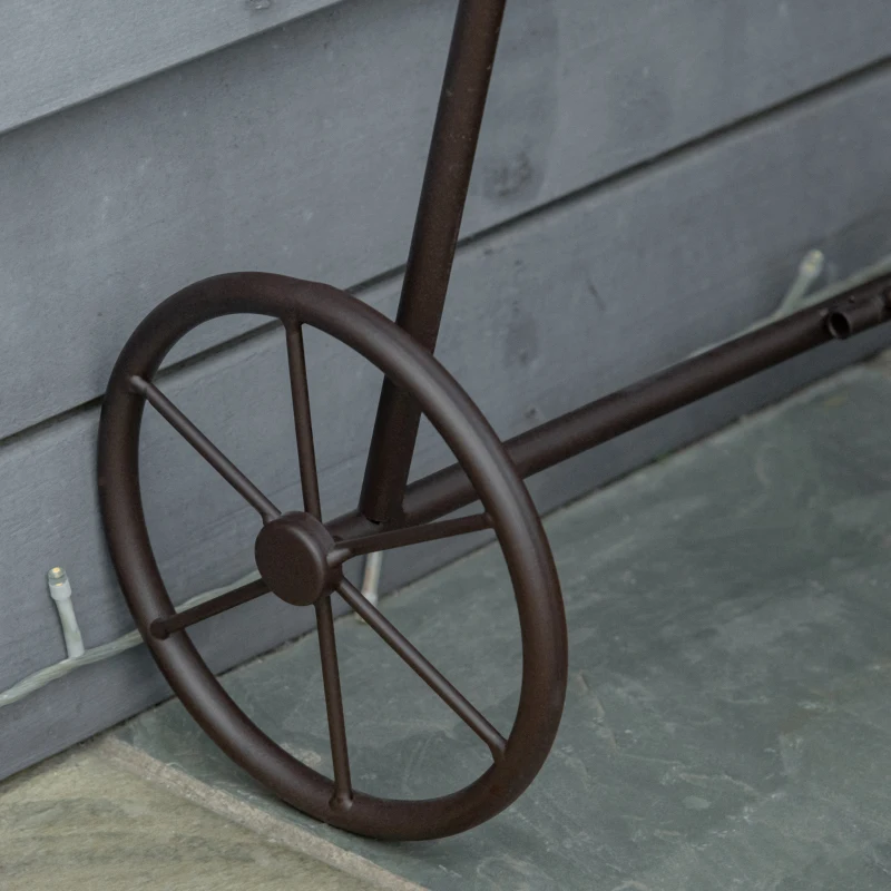 Outsunny Jardinière Chariot sur Pied 3 Niveaux Style Rural Chic - Pliable - 2 poignées et Roues - nœuds de Corde métal martelé Effet Vieilli