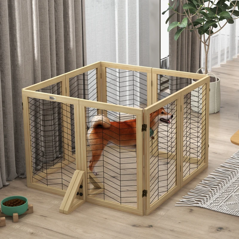 PawHut Hundegitter Treppengitter Absperrgitter, faltbar, Kiefernholz, 375 cm x 44 cm x 70 cm, Natur