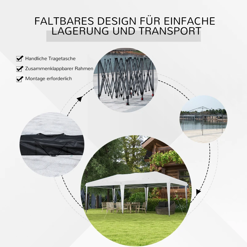 Outsunny Faltpavillon Gartenzelt Partyzelt,  faltbar, wetterbeständig, 5,9 m x 2,95 m x 2, m, Weiß