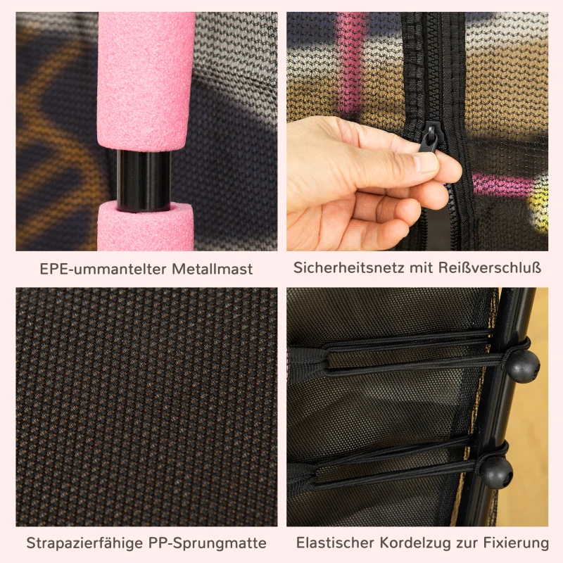 HOMCOM Kindertrampolin, mit Sicherheitsnetz, Randabdeckung, Stahlrahmen, bis 50 kg, 3-10 Jahre, rosa, Ø160 x 163 cm