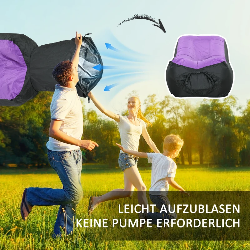 Outsunny Aufblasbarer Sitzsack, wasserdicht, bis 200 kg Tragkraft, 195x83x52cm, Violett