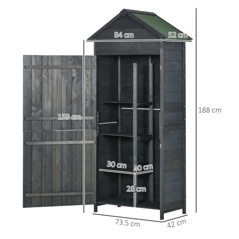 Outsunny Wooden Outdoor Storage Shed, Compact Utility Outdoor Tool Shed with Lockable Double Doors and Shelves, Dark Grey