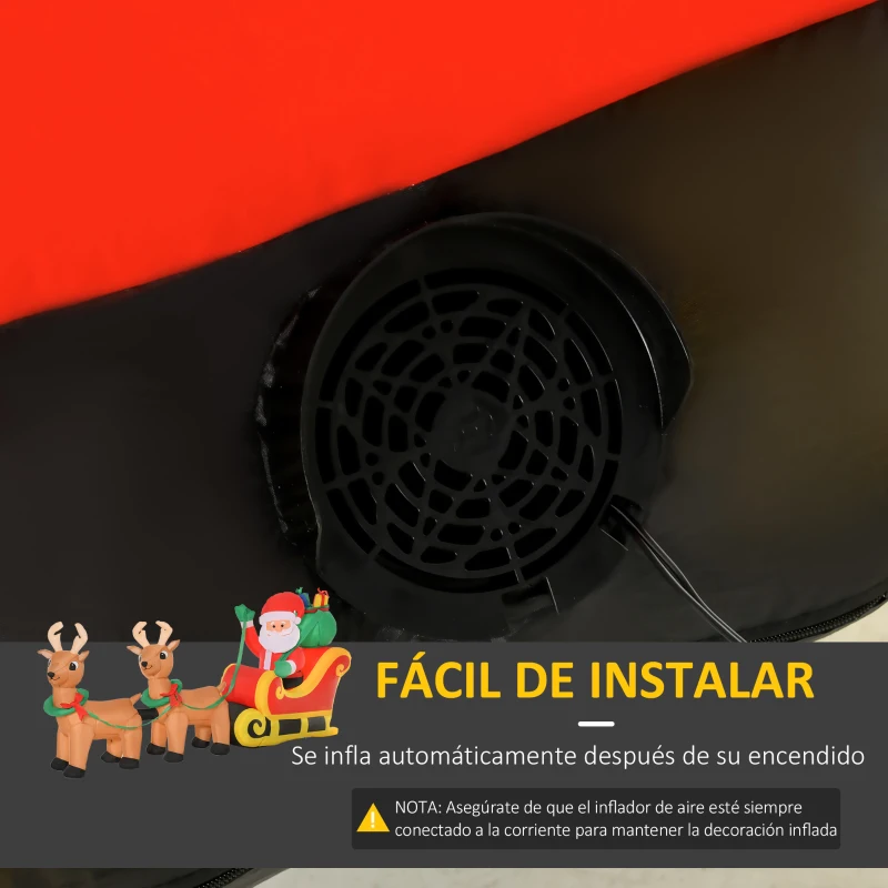 HOMCOM Papá Noel Inflable con Trineo y Renos con Luces LED Decoración de Navidad para Exterior con Inflador 240x57x112 cm