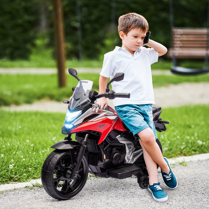 AIYAPLAY Moto Eléctrica para Niños de +3 Años con Licencia Honda con USB MP3 Luz LED y Velocidad 3 km/h Carga 30 kg Rojo