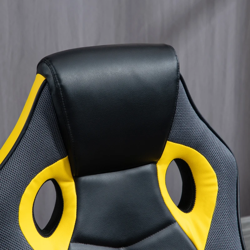 Vinsetto Sedia Gaming Ergonomica, Poltrona da Ufficio Girevole con Rotelle in Similpelle Nera e Gialla, Altezza Regolabile