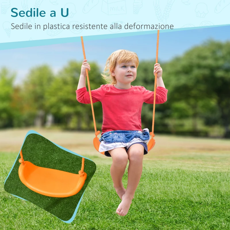 Outsunny Altalena per Bambini 3-8 Anni da Giardino in Acciaio e PE con Seggiolino e Picchetti, 163x145x181 cm
